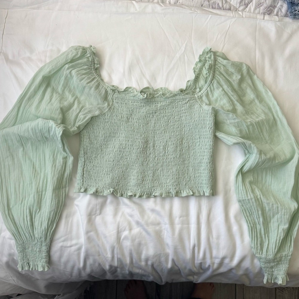 Aerie Light Green Smocked Blouse